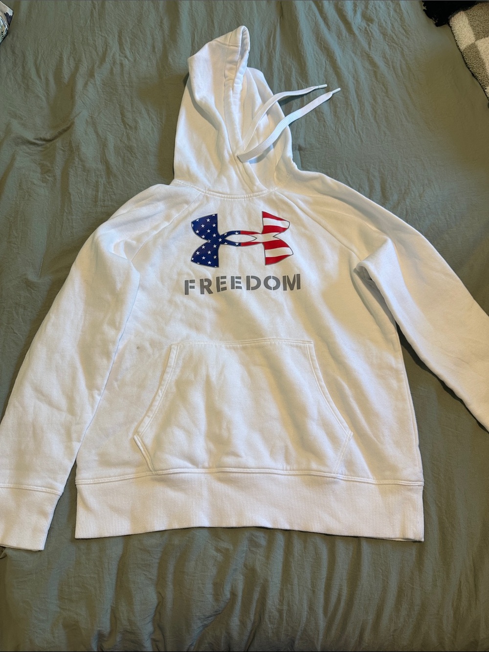 Under Armour White Hoodie with American Flag Logo